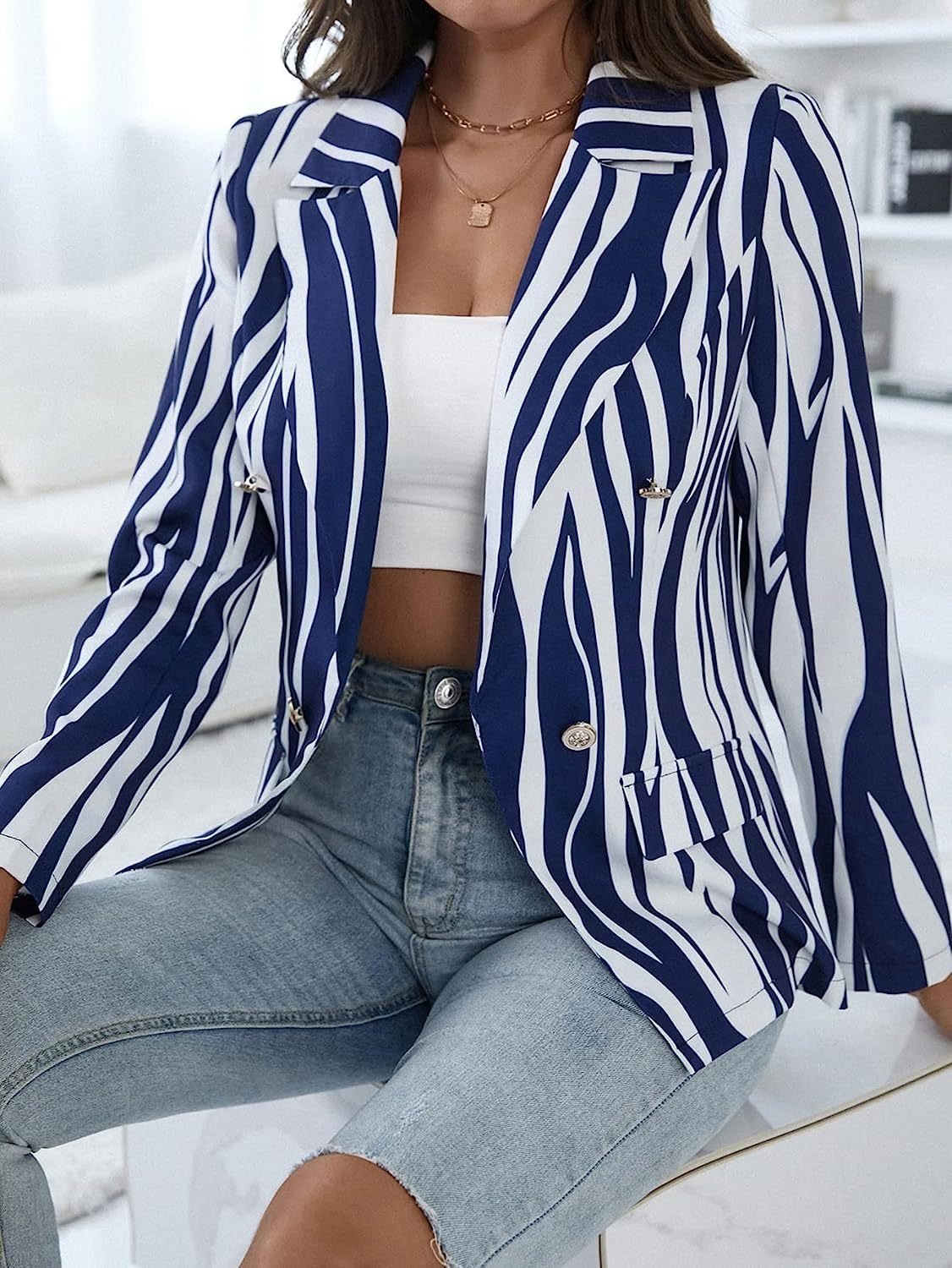 Striped Loose Casual Others Blazer