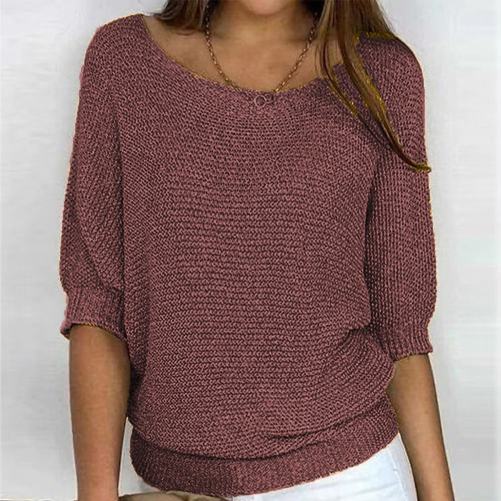Women Plain Crew Neck Yarn/Wool Yarn Three Quarter Sleeve Casual Daily Spring/Fall Sweater