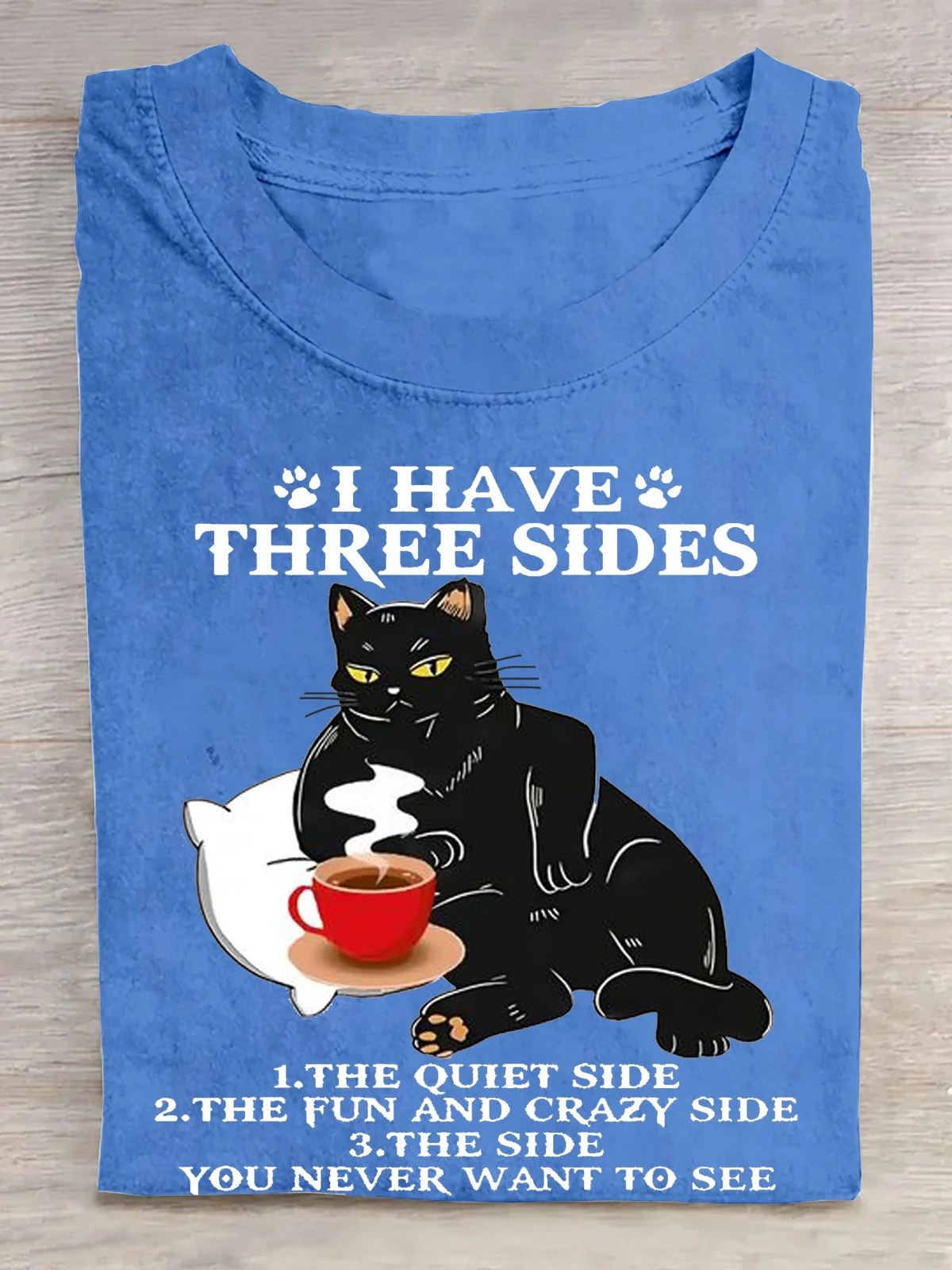 I HAVE THREE SIDES Casual Cotton Cat Crew Neck T-Shirt