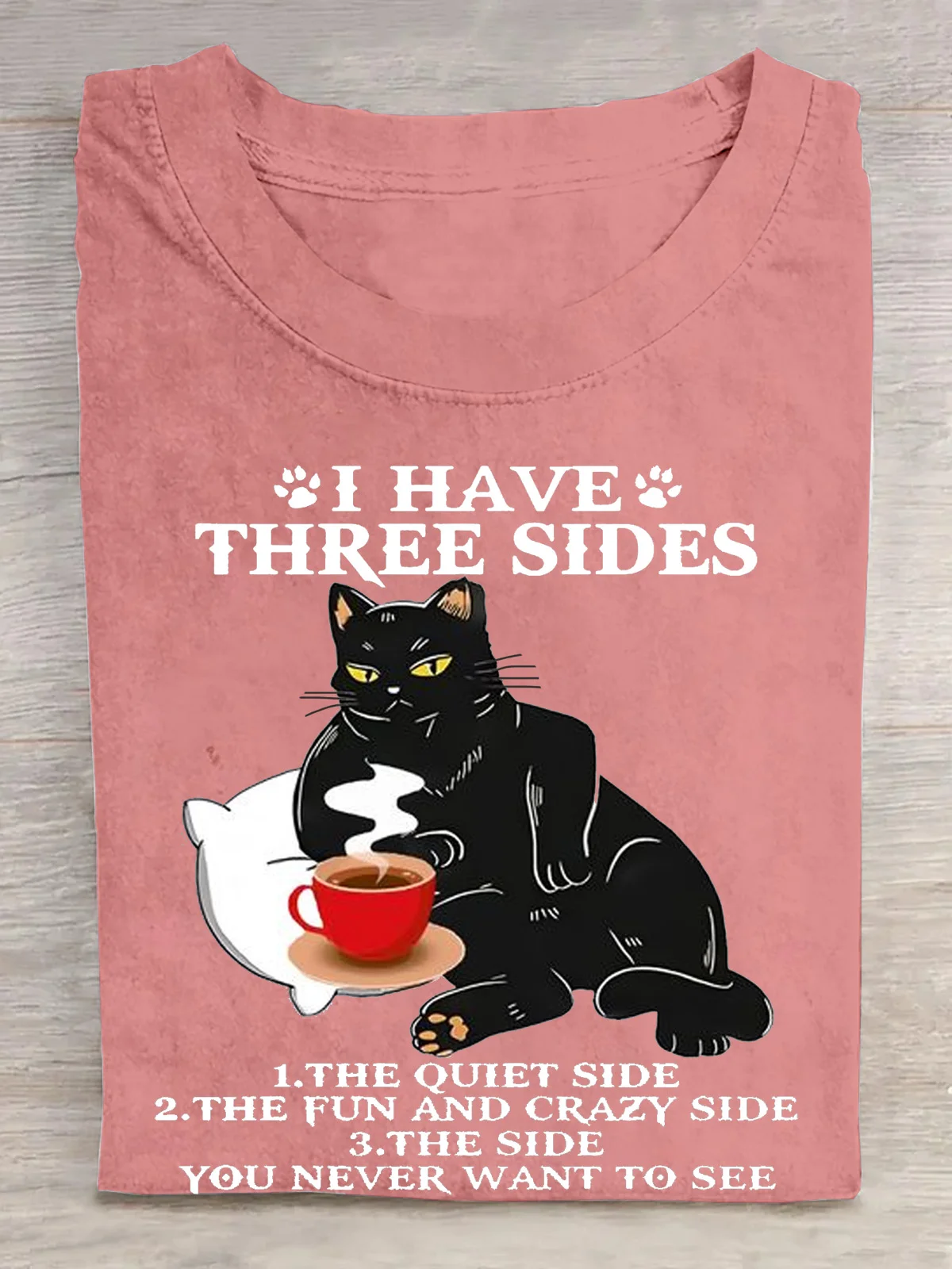 I HAVE THREE SIDES Casual Cotton Cat Crew Neck T-Shirt