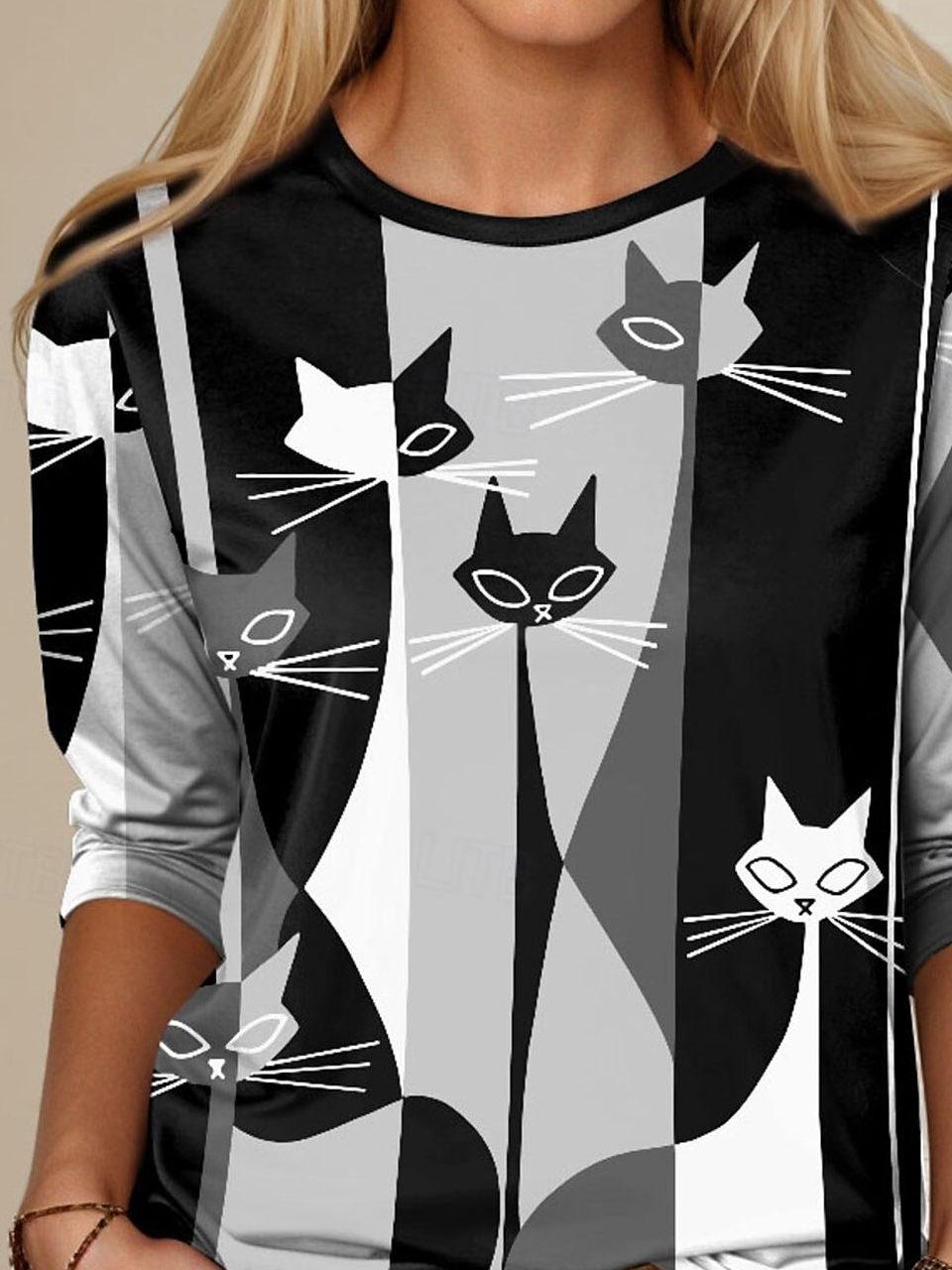 Women Cat Crew Neck Jersey Long Sleeve Casual Daily Spring/Fall T-shirt