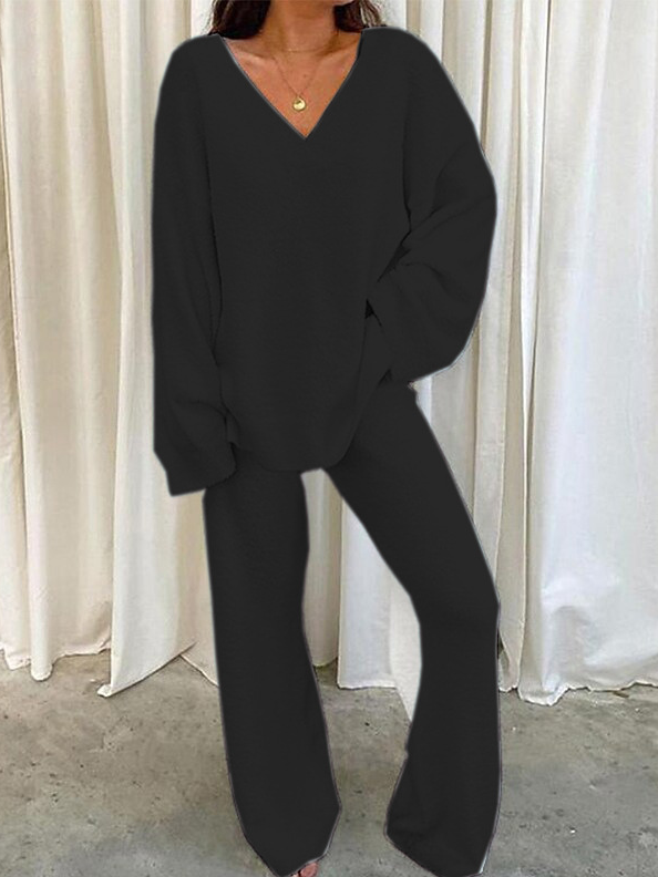 Casual Loose V Neck Two-Piece Set