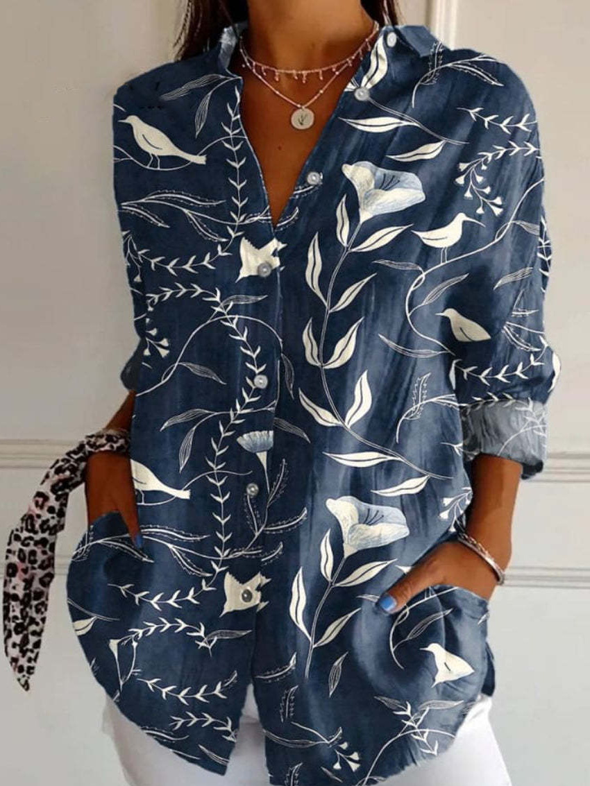 Women Floral Shirt Collar Long Sleeve Casual Daily Spring/Fall Shirt