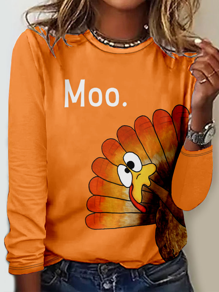 Women Turkey Crew Neck Jersey Long Sleeve Casual Daily Spring/Fall T-shirt
