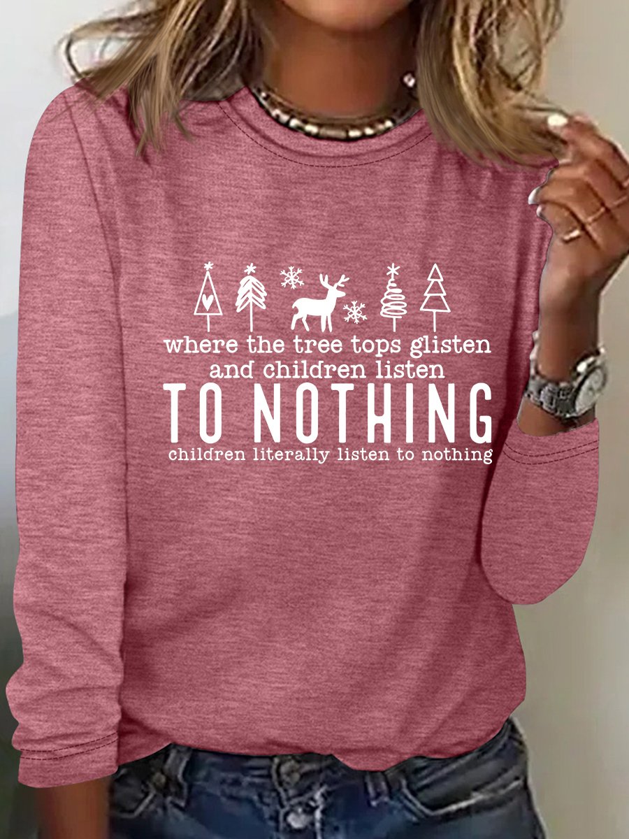 Women Text Letters Crew Neck Cotton-Blend Long Sleeve Casual Daily Spring/Fall T-shirt