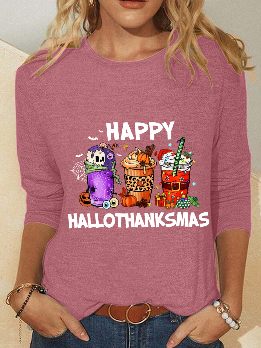 Women Christmas Crew Neck Cotton-Blend Long Sleeve Casual Daily Spring/Fall T-shirt