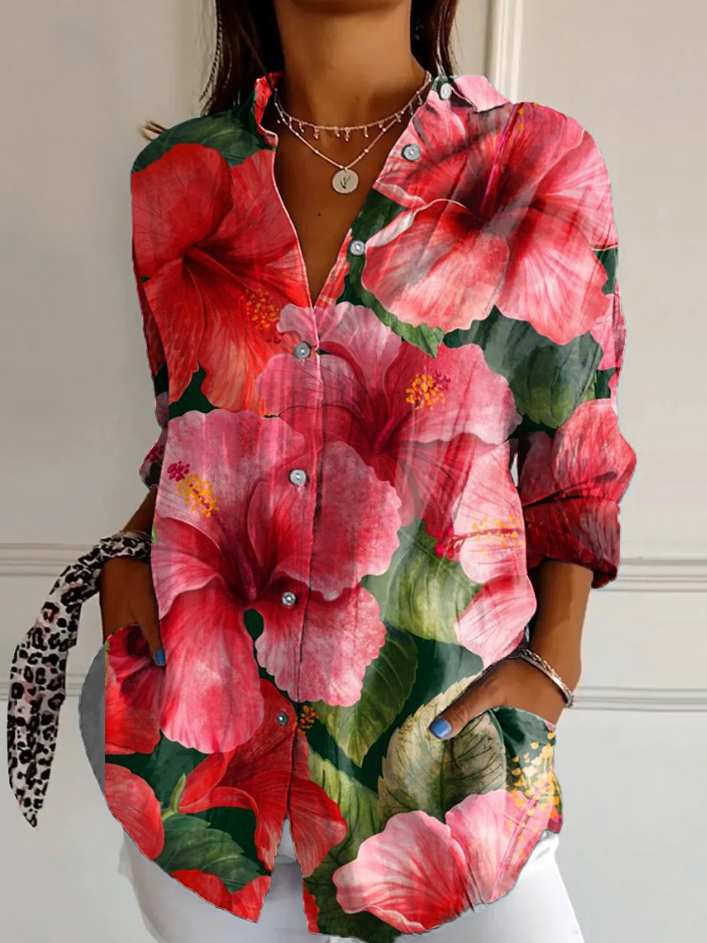 Women Floral Shirt Collar Long Sleeve Casual Daily Spring/Fall Shirt