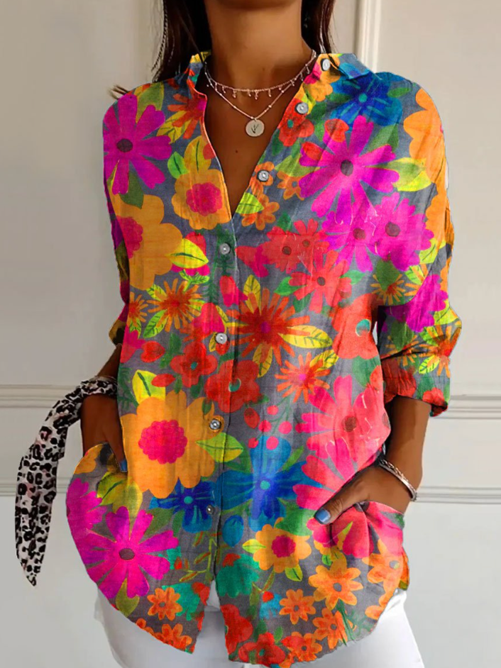 Women Floral Shirt Collar Long Sleeve Casual Daily Spring/Fall Shirt