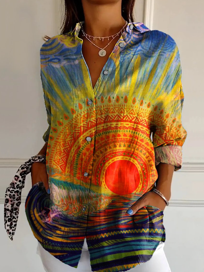 Women Floral Shirt Collar Long Sleeve Casual Daily Spring/Fall Shirt