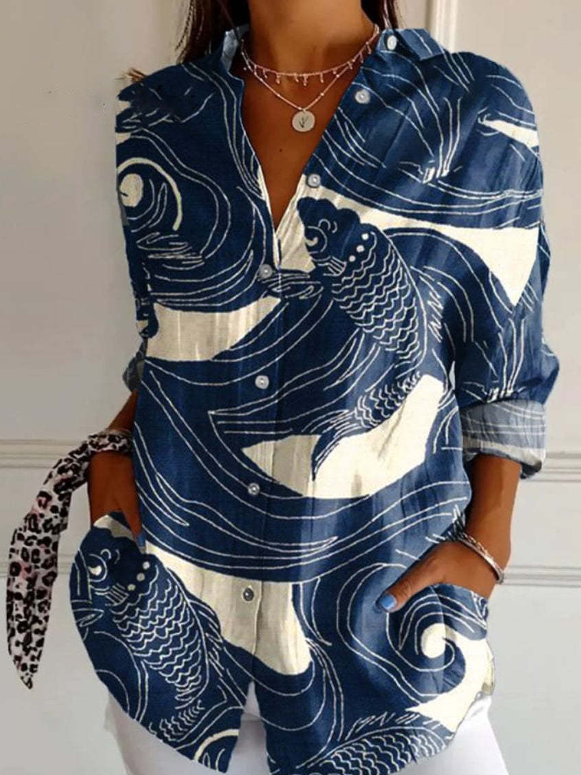 Women Floral Shirt Collar Long Sleeve Casual Daily Spring/Fall Shirt