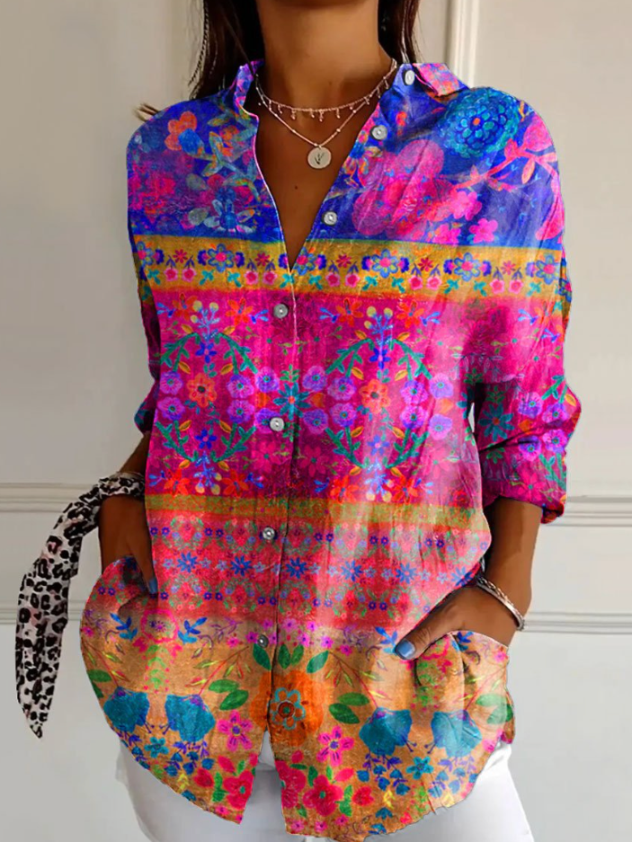 Women Floral Shirt Collar Long Sleeve Casual Daily Spring/Fall Shirt