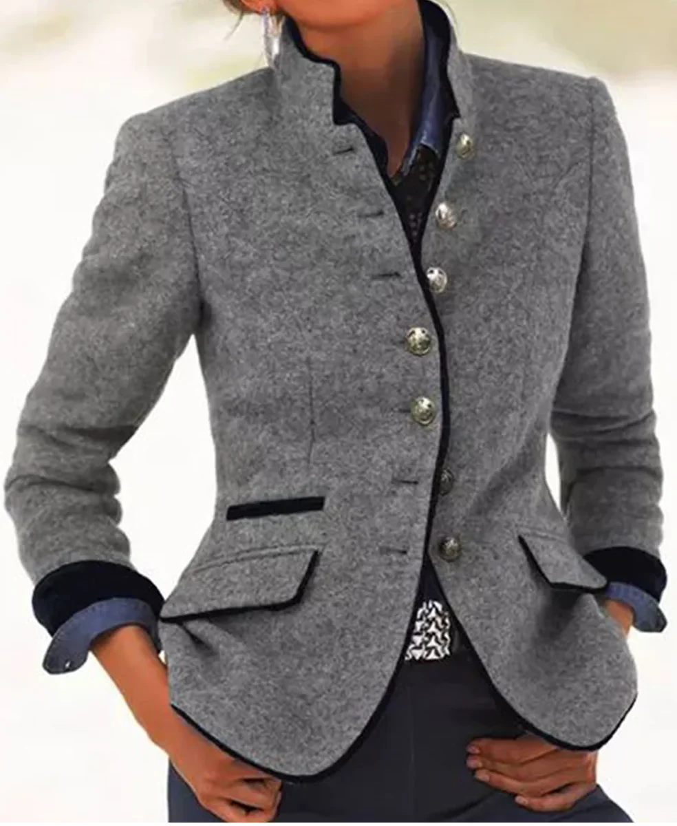 Women Plain Mock Neck Long Sleeve Vintage Spring/Fall Daily Jacket Outerwear