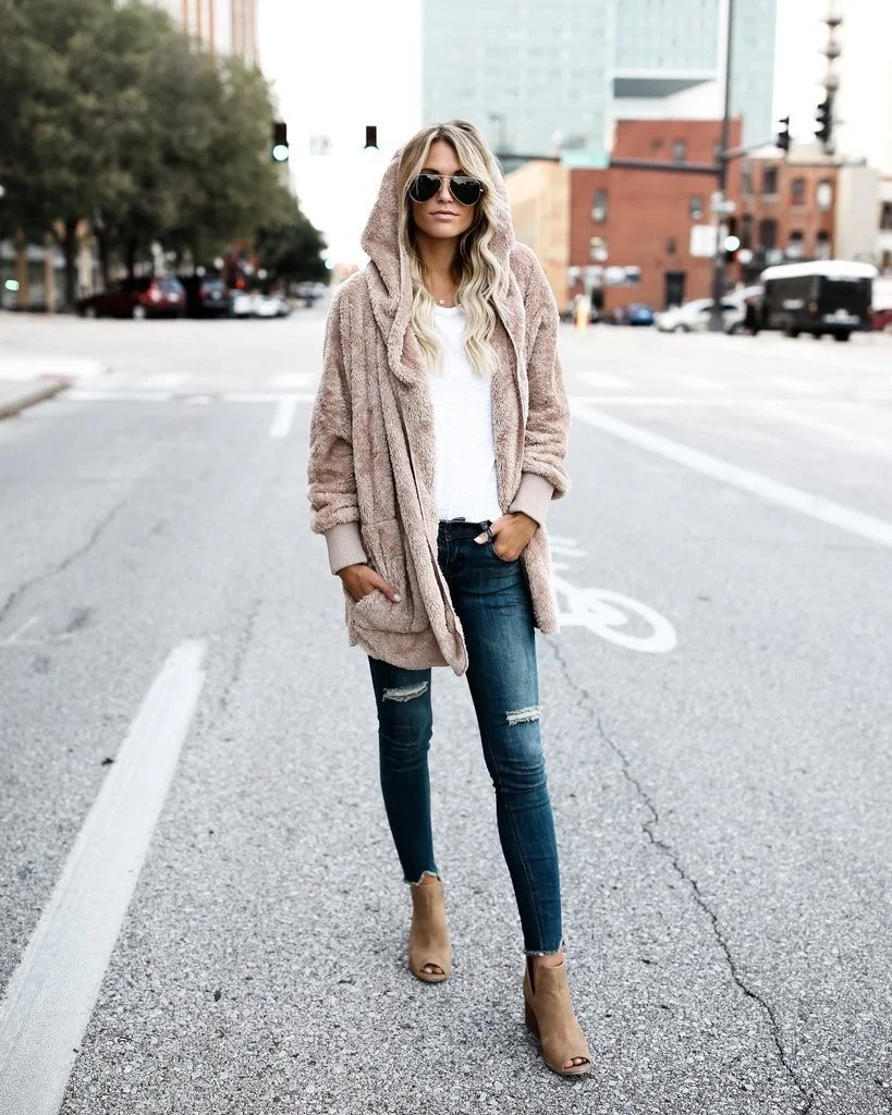 Plain Hoodie Casual Loose Leather & Faux Leather