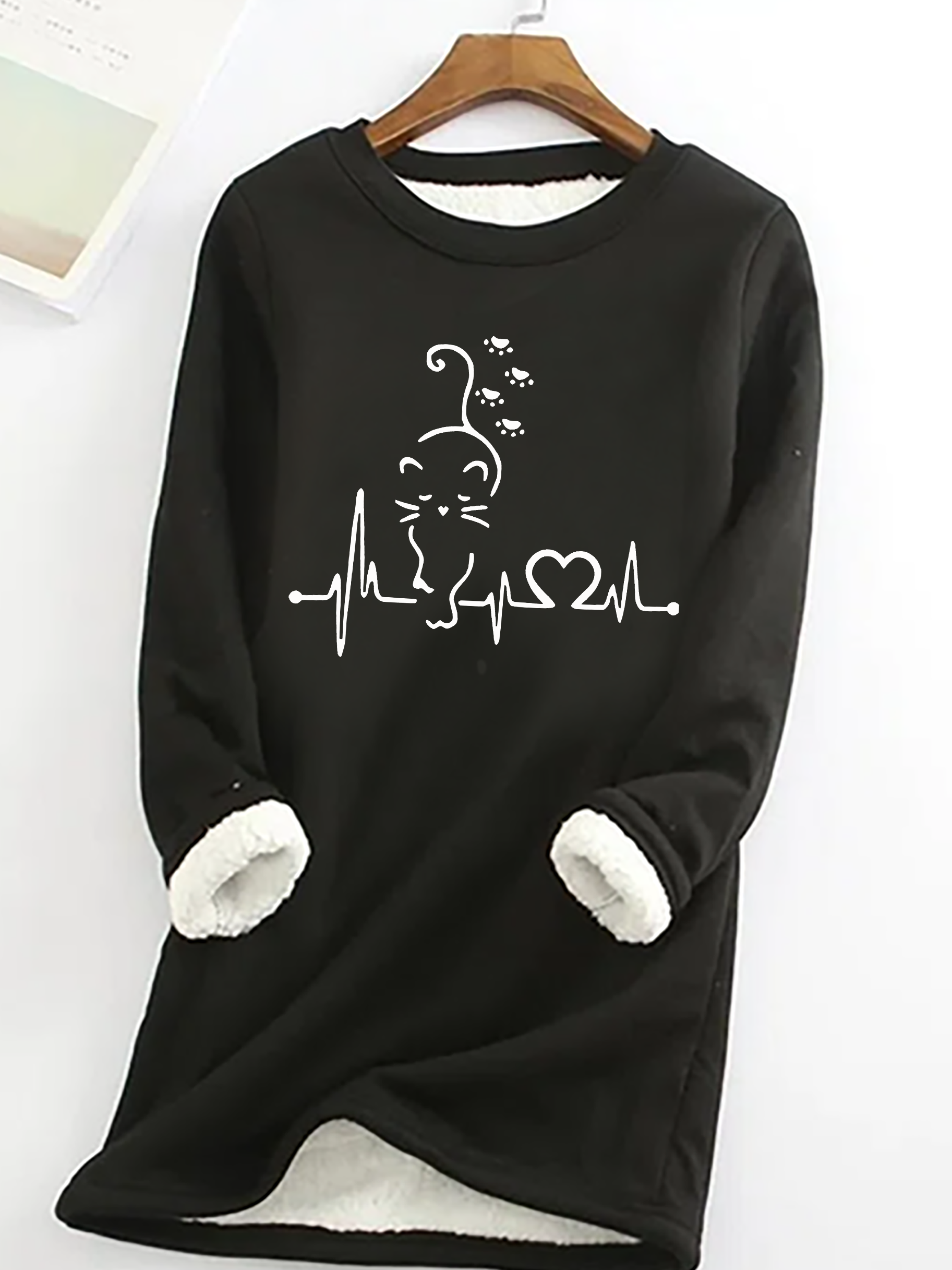 Women Cat Crew Neck Long Sleeve Casual Daily Spring/Fall Sweatshirt