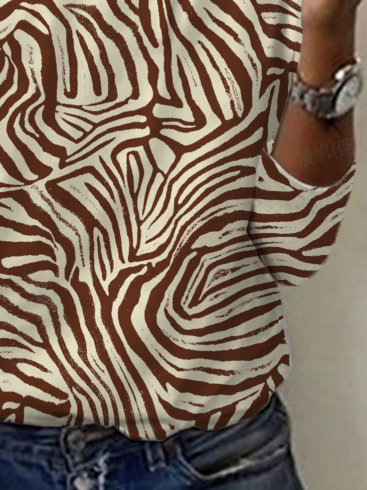 Zebra Print Crew Neck Long Sleeve T-shirt