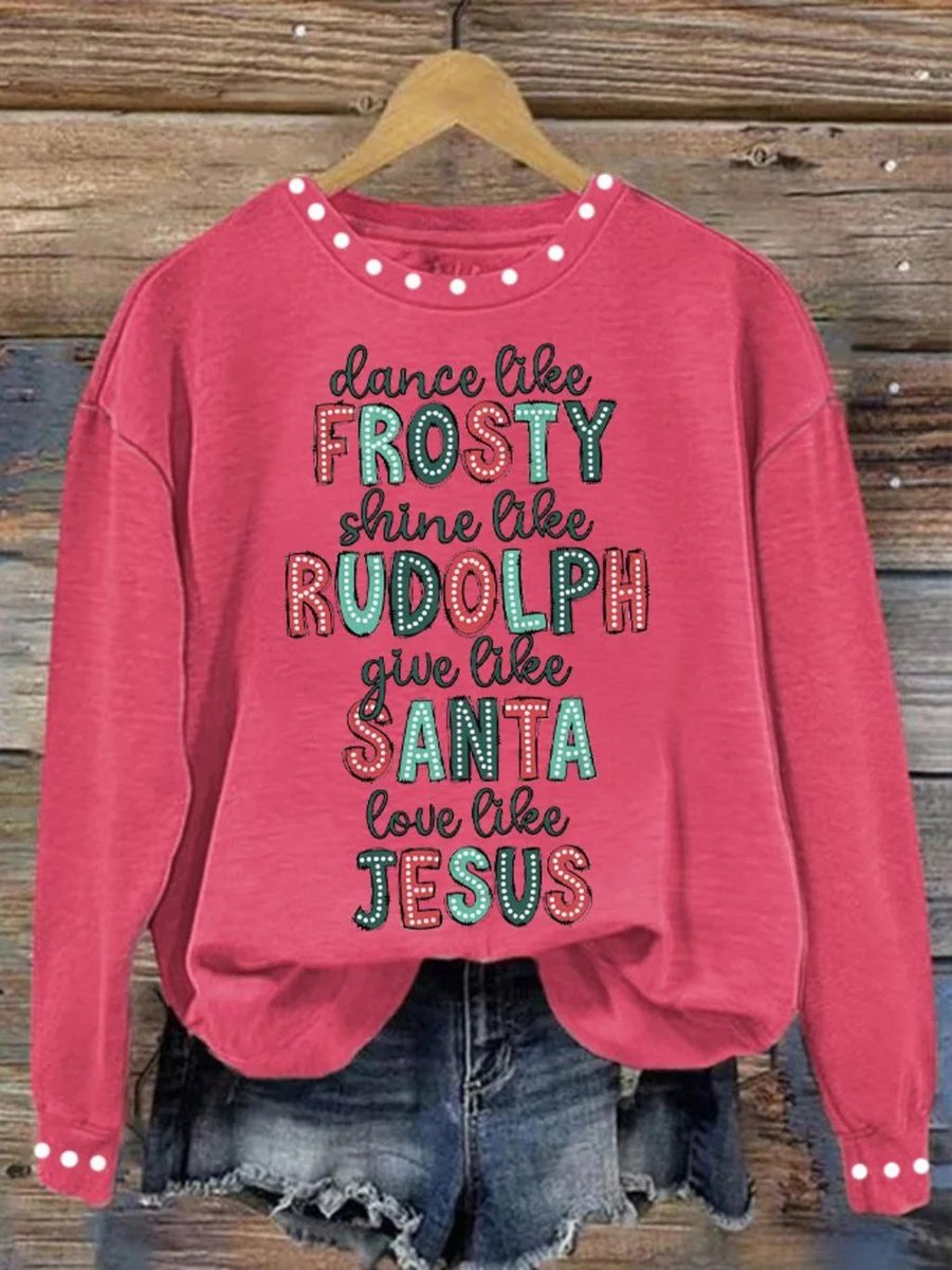 Women Text Letters Crew Neck Long Sleeve Vintage Holiday Spring/Fall Sweatshirt