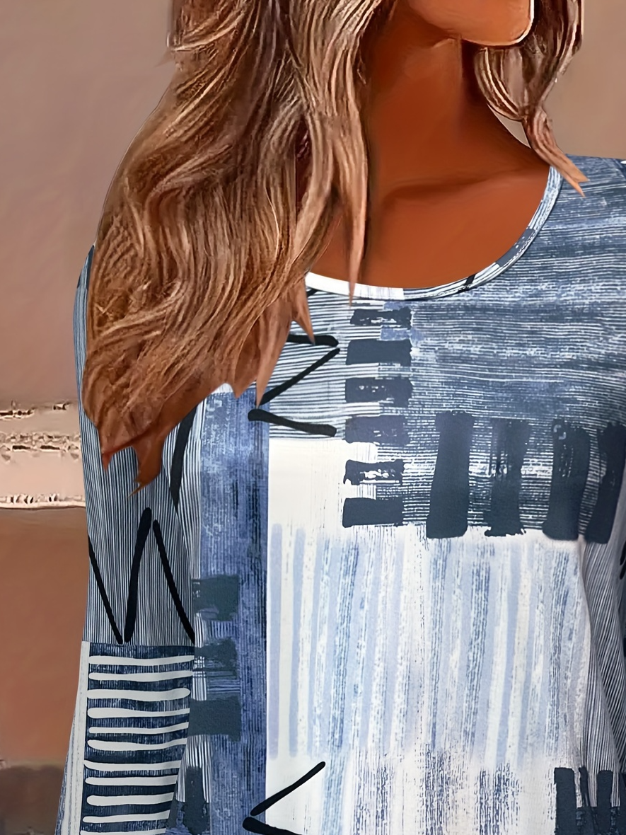 Geometric Print Long Sleeve Crew Neck T-shirt