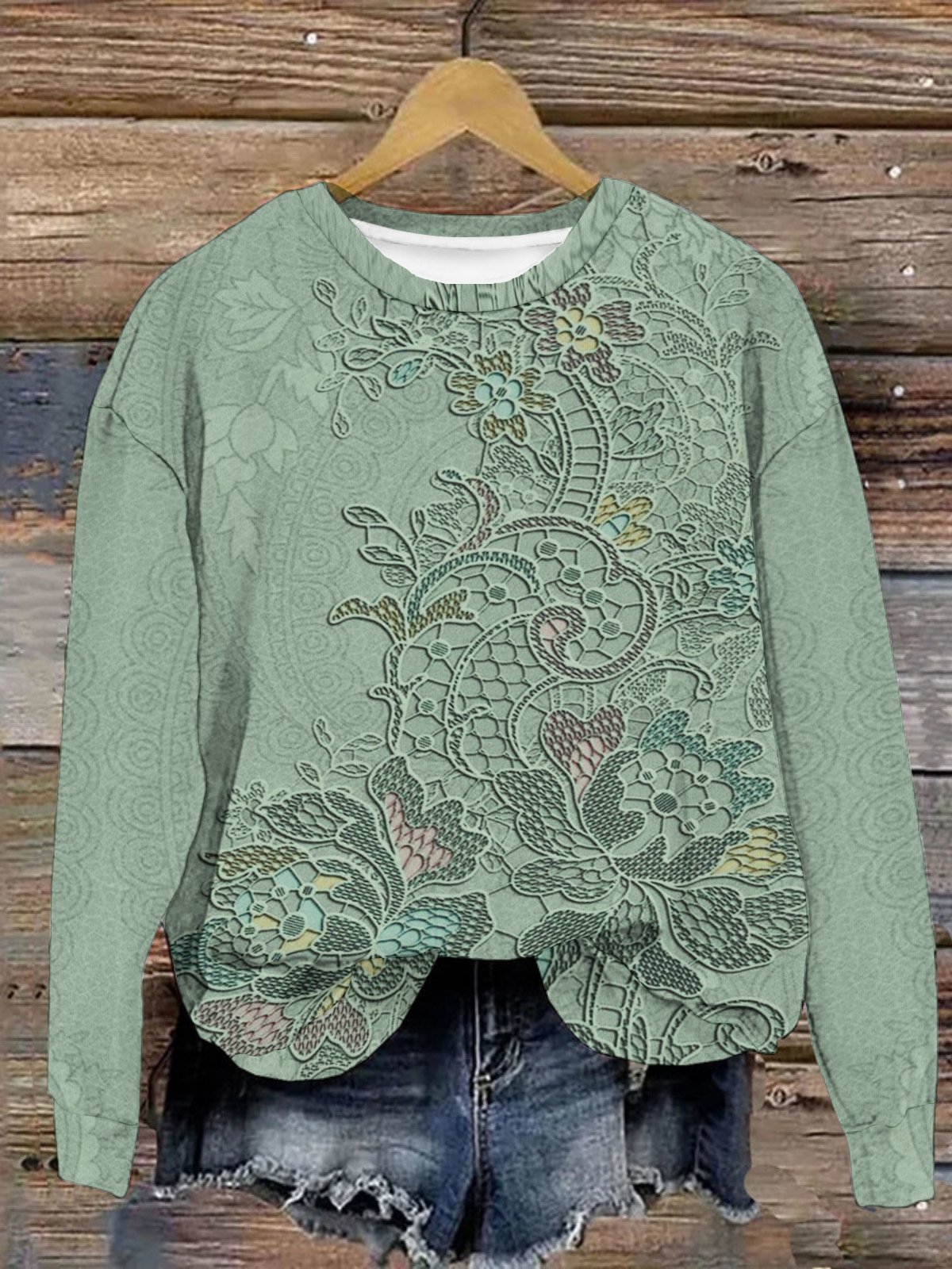 Floral Print Long Sleeve Crew Neck Sweatshirt