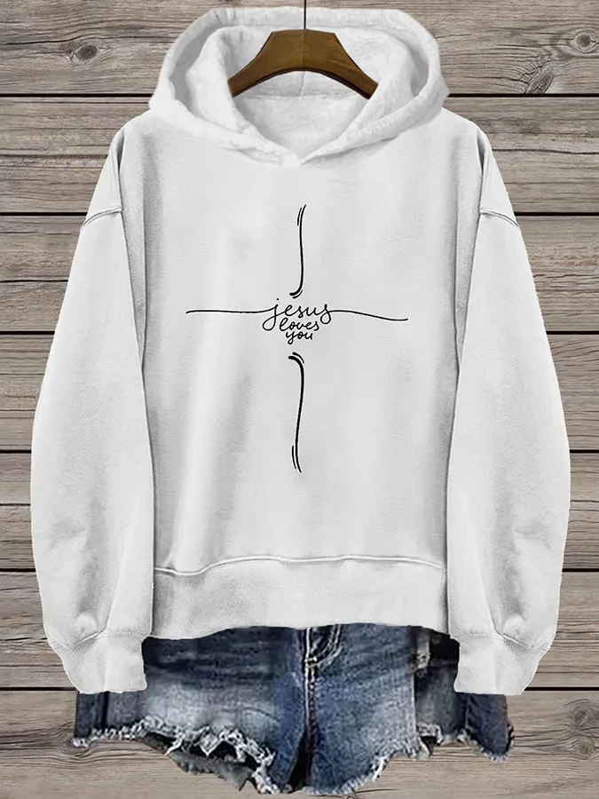 Women's Jesus Loves You Faith  Printed Hooded Sweatshirt