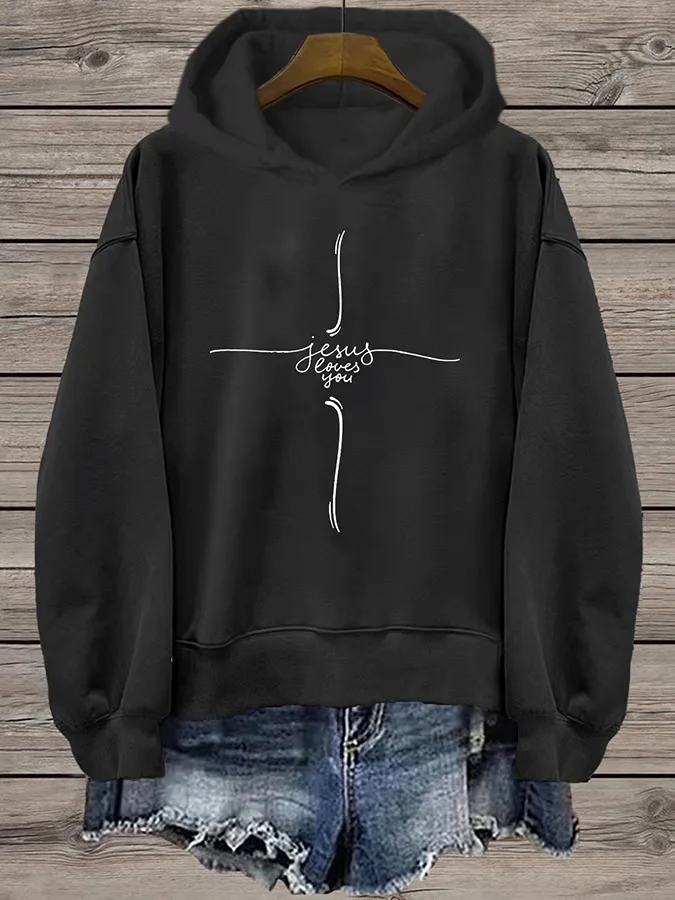 Women's Jesus Loves You Faith  Printed Hooded Sweatshirt