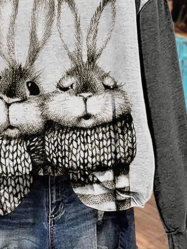 Women's Bunny Easter Print Casual Long Sleeve Sweatshirt