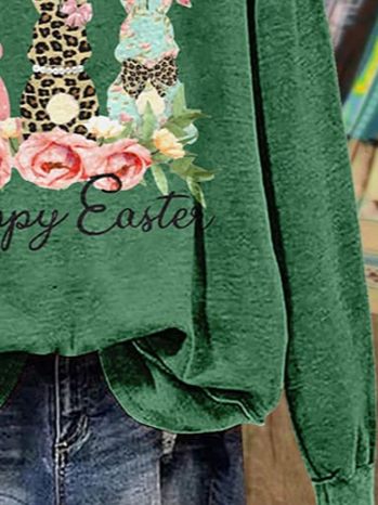 Women's Bunny Happy Easter Print Casual Long Sleeve Sweatshirt