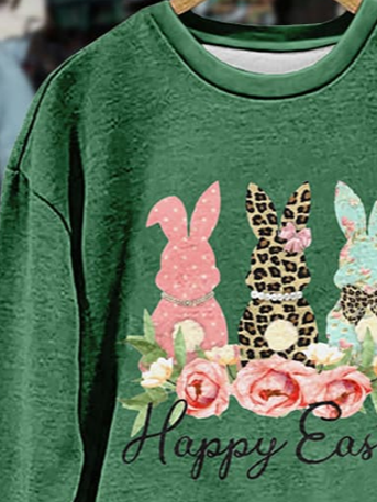 Women's Bunny Happy Easter Print Casual Long Sleeve Sweatshirt
