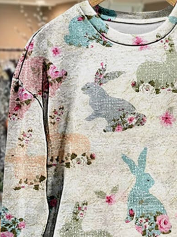 Women's Bunny Easter Print Casual Long Sleeve Sweatshirt