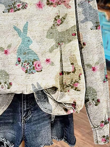 Women's Bunny Easter Print Casual Long Sleeve Sweatshirt