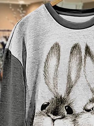 Women's Bunny Easter Print Casual Long Sleeve Sweatshirt