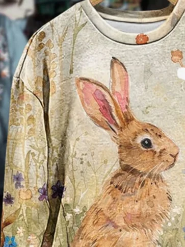 Women's Bunny Easter Print Casual Long Sleeve Sweatshirt