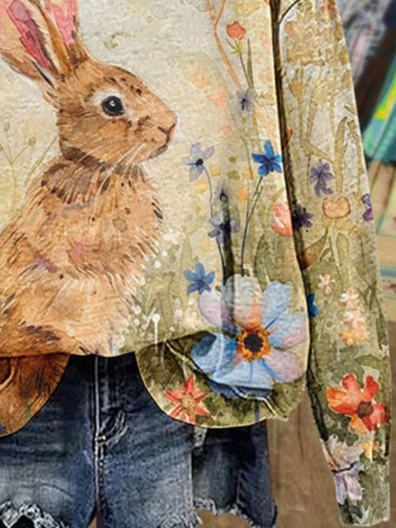 Women's Bunny Easter Print Casual Long Sleeve Sweatshirt
