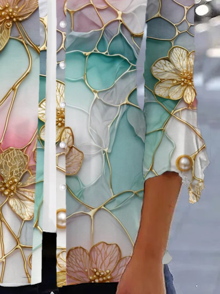 Women's Floral Print Casual Button-Down Long Sleeve Cardigan