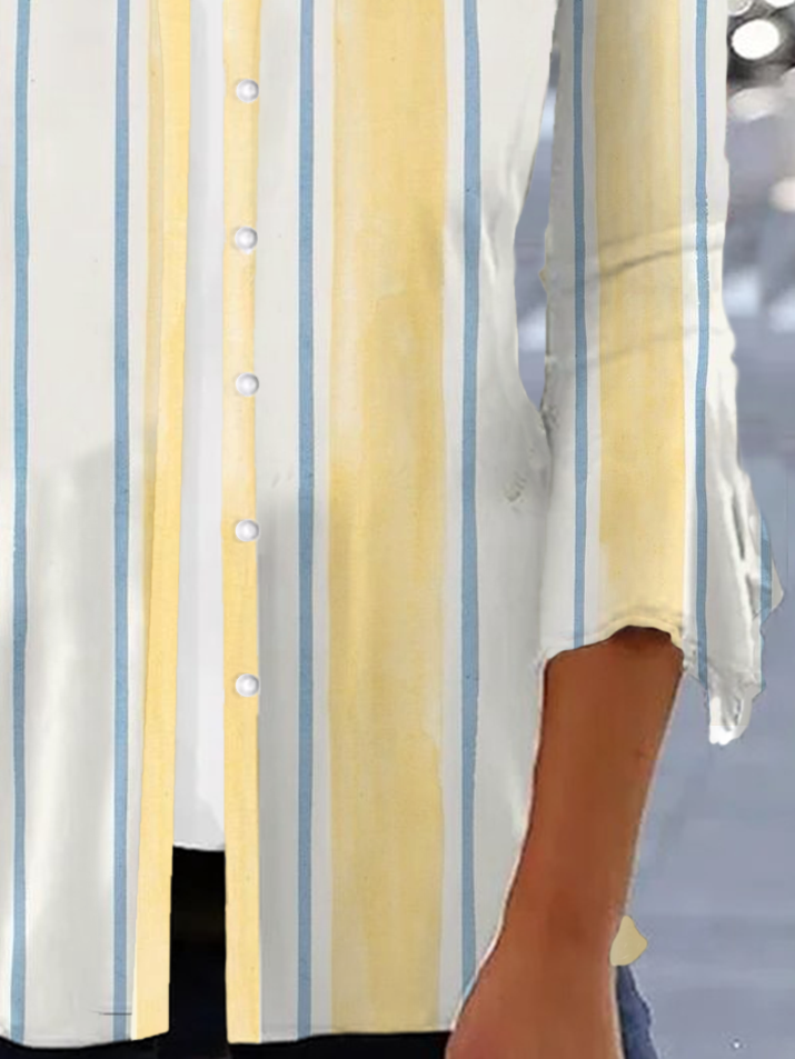 Women's Striped Print Casual Button Long Sleeve Cardigan