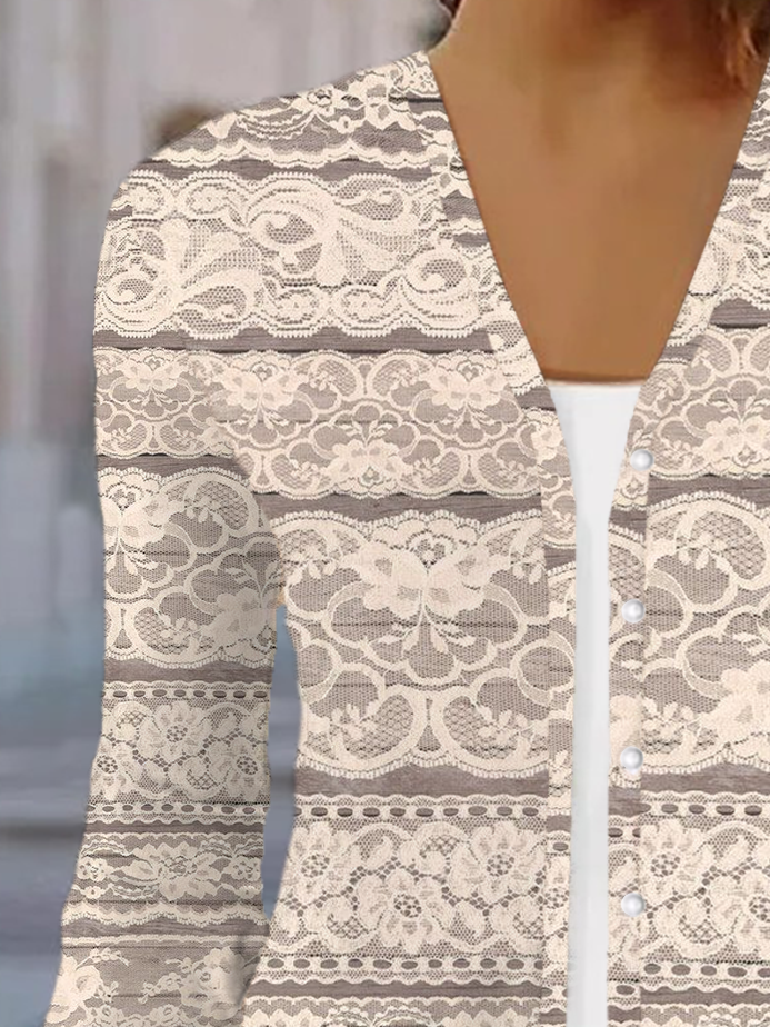 Women's Floral Print Casual Button-Down Long Sleeve Cardigan