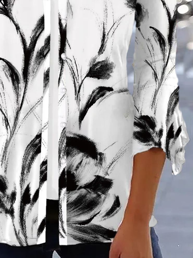 Women's Floral Print Casual Button-Down Long Sleeve Cardigan