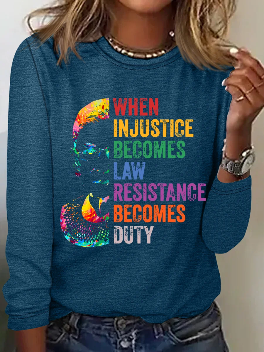 When Injustice Becomes Law, Resist, Resistance,Shirt, Notorious Rbg Shirt, Political Or Protest T-Shirt, Supreme Court Notorious Rbg Casual Long Sleeve Shirt