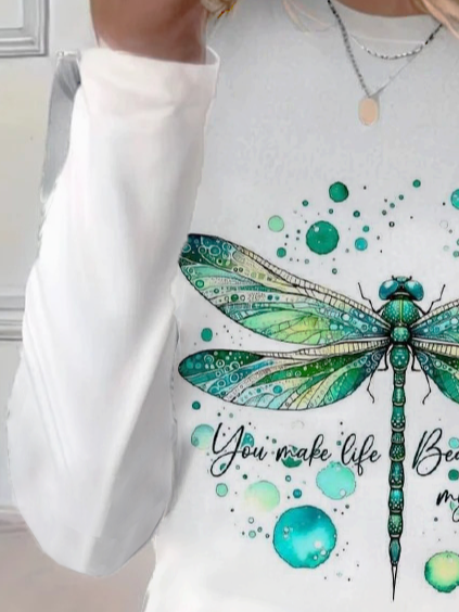 Women's Dragonfly Spring You Make Life Beautiful My Friend Printed Casual Crew Neck Long Sleeve T-Shirt