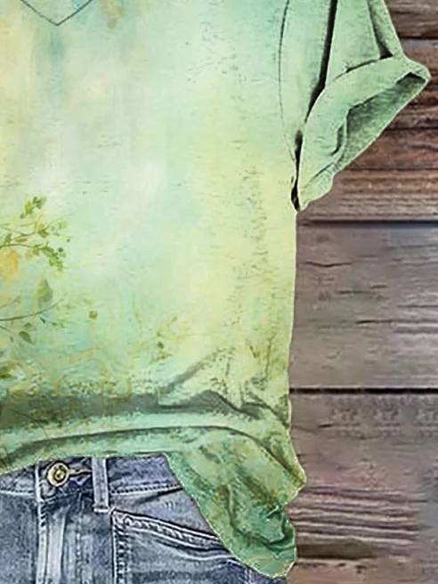 Women's Spring Floral Casual V-Neck Short Sleeve T-Shirt