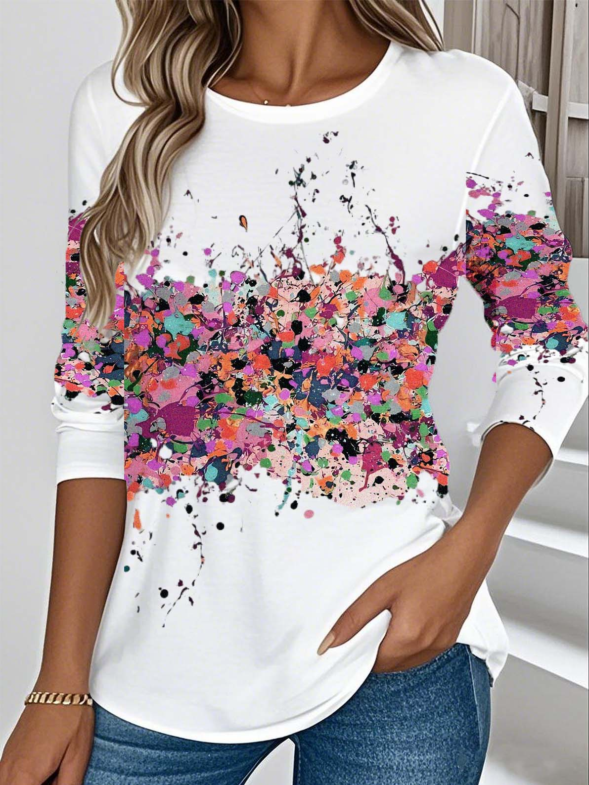 Women 3D Printing Crew Neck Jersey Long Sleeve Vintage Daily Spring/Fall T-shirt