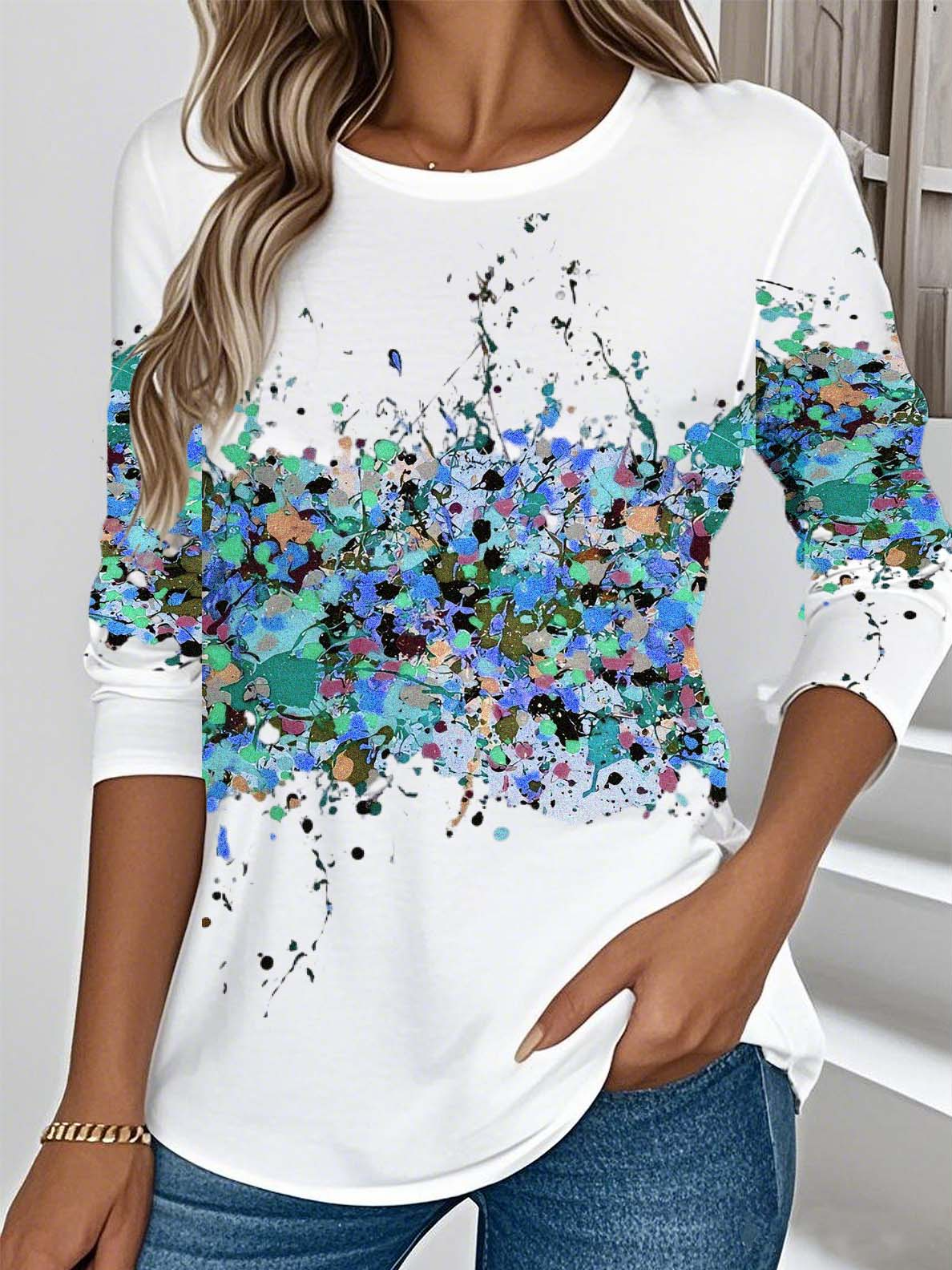 Women 3D Printing Crew Neck Jersey Long Sleeve Vintage Daily Spring/Fall T-shirt