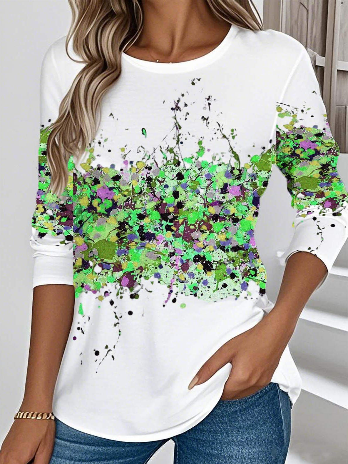 Women 3D Printing Crew Neck Jersey Long Sleeve Vintage Daily Spring/Fall T-shirt