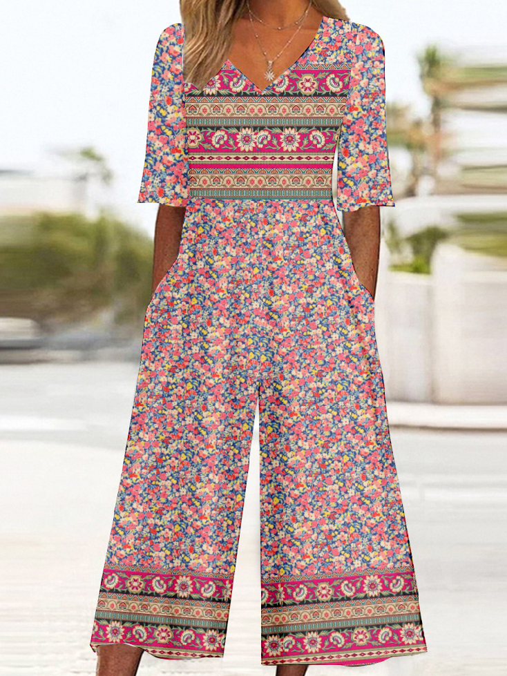 Multicolor Block Loose Vintage Jumpsuit
