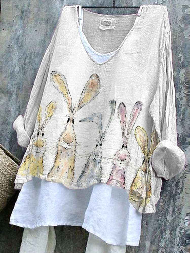 Women's Long Sleeve Blouse_ Spring/Fall As Picture Easter (rabbit) Printing V Neck Daily Going Out Casual Top