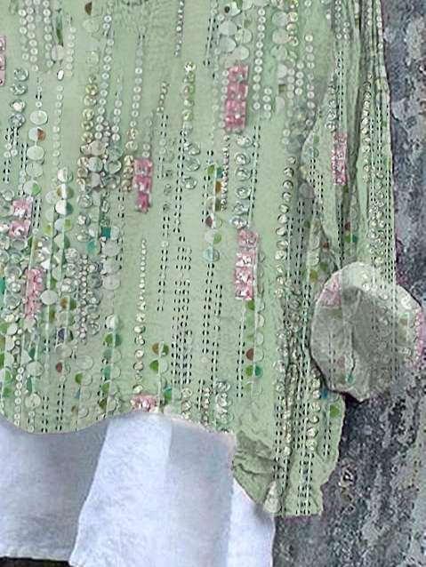 Women's Long Sleeve Blouse_ Spring/Fall Green Striped Printing V Neck Daily Going Out Casual Top