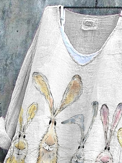 Women's Long Sleeve Blouse_ Spring/Fall As Picture Easter (rabbit) Printing V Neck Daily Going Out Casual Top