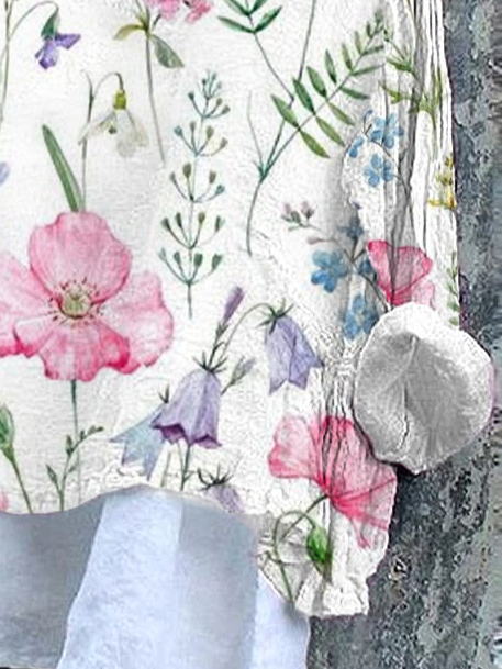 Women's Long Sleeve Blouse_ Spring/Fall White Floral Printing V Neck Daily Going Out Casual Top