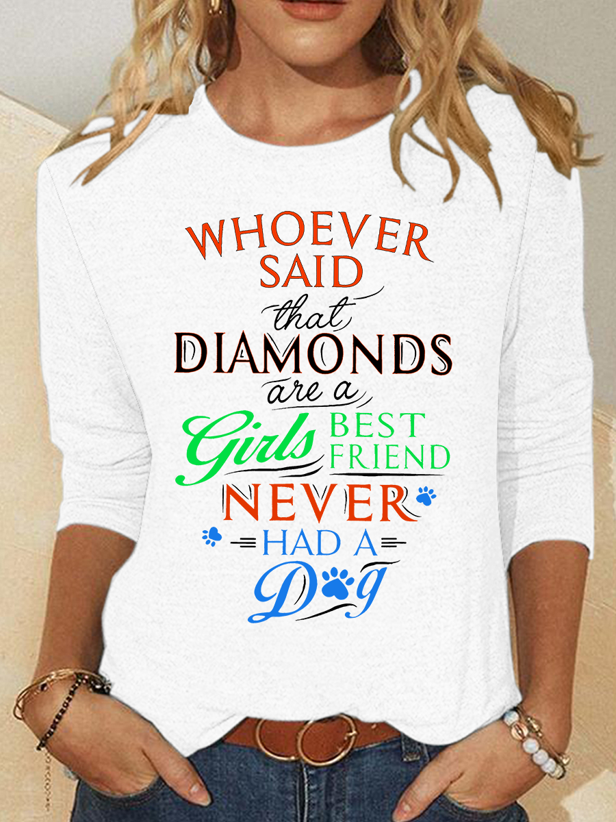 Women Text Letters Crew Neck Cotton-Blend Long Sleeve Casual Daily Spring/Fall Blouse