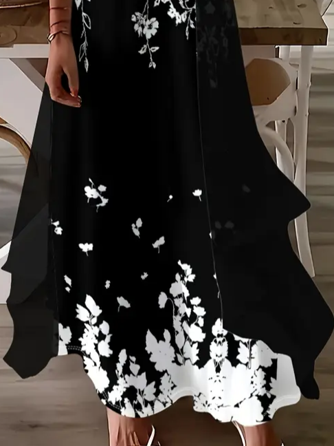 Women's Floral Spring Print Two Piece Dress Set