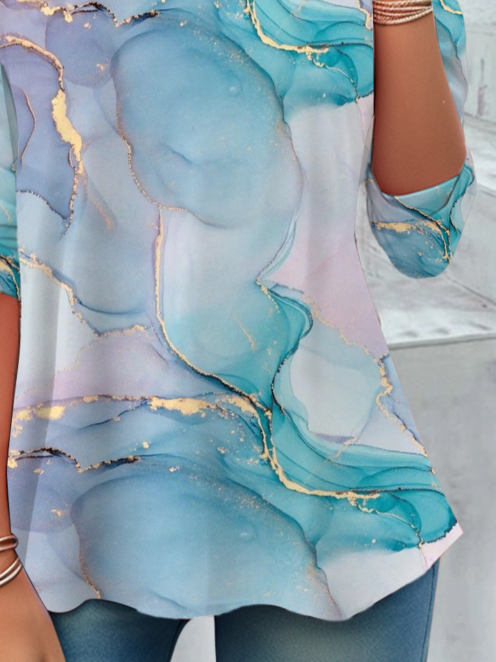 Women's Abstract Spring Print Casual Round Neck Long Sleeve Tunic T-Shirt